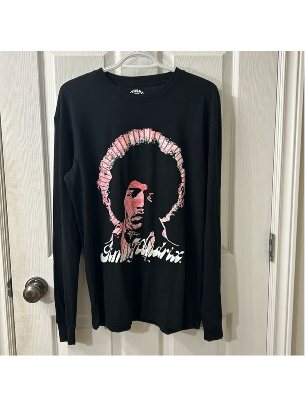 Jimi Hendrix Long Sleeve Graphic Band Tee Black Pink Men’s Medium Rock Shirt